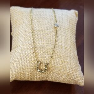 Anthropologie Tai Horseshoe Necklace Goldtone With CZ Stones